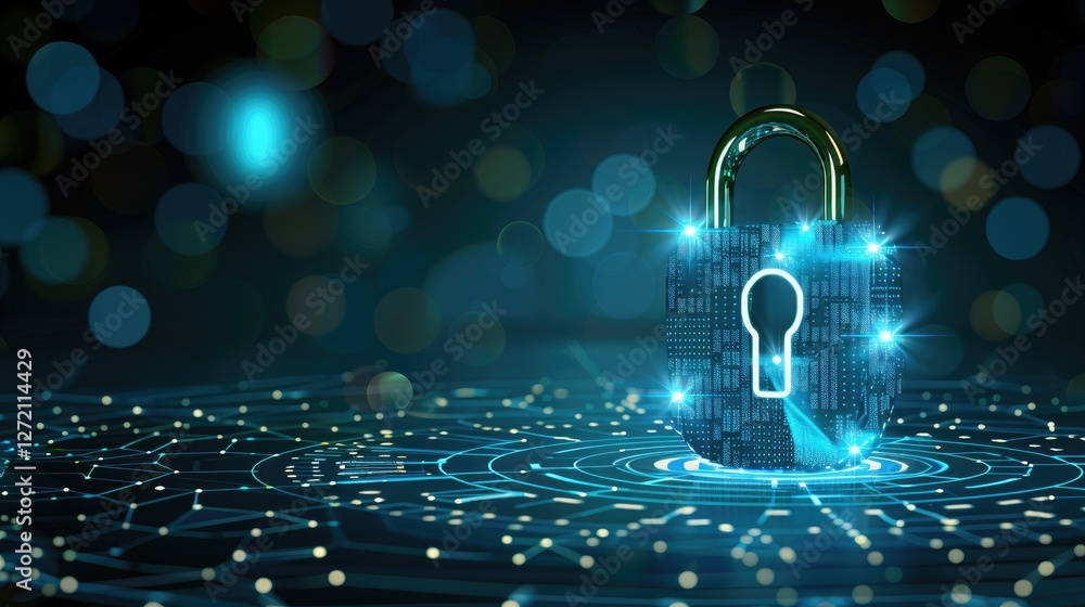 Aufkleber a glowing digital padlock surrounded by a network of lights, symbolizing cybersecurity and data prot