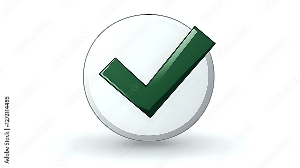 Poster green checkmark symbol on white circular background with soft shadow, indicating approval, confirmat