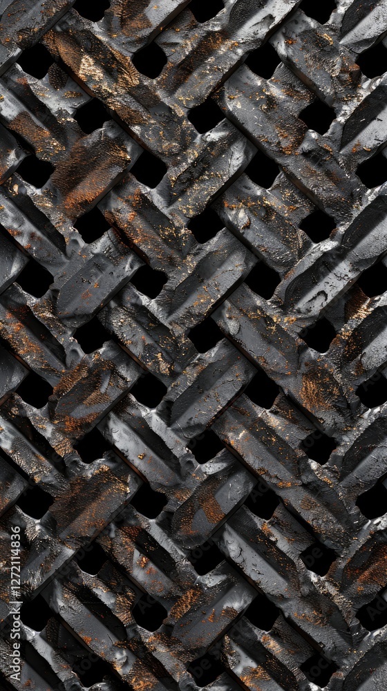 Poster A textured, dark woven pattern showcases a blend of metallic and rustic elements, creating a visually intriguing surface.