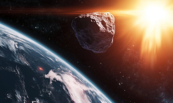 Un meteorito sobrevuela un planeta