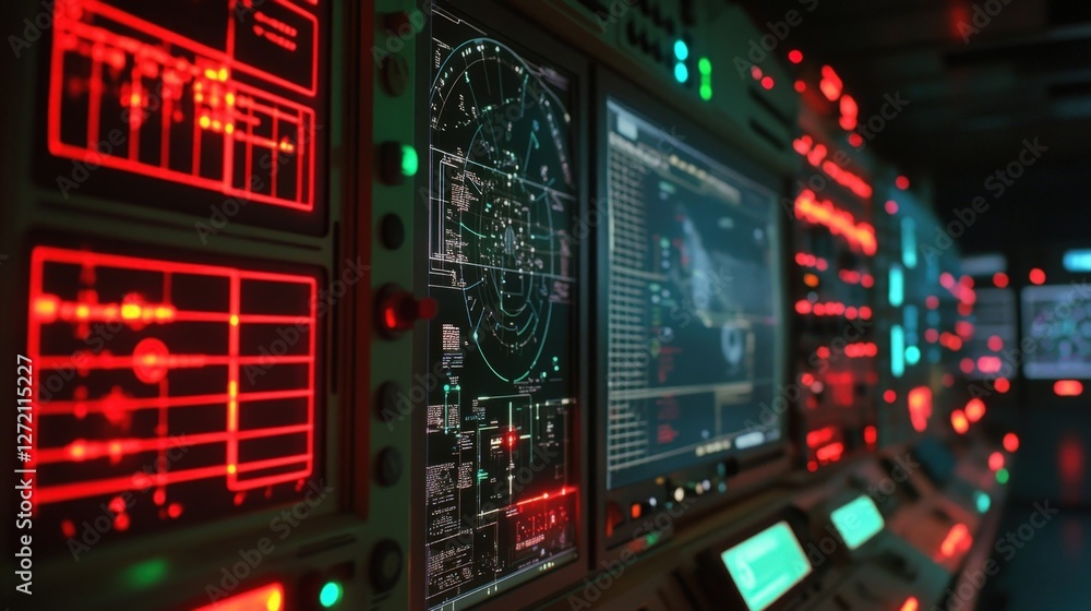 Poster complex control panel featuring various charts, graphs, and data visualizations, highlighting advanc