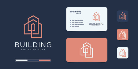 Building inspirational with line art style logo and business card