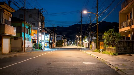 Obraz premium Quiet Night Street in a Japanese Town