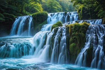 Obraz premium Vibrant Energy of Cascading Waterfalls as a Stunning Natural Background