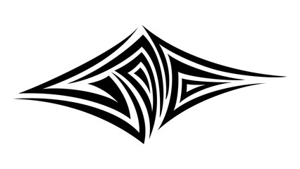 Tribal tattoo vector illustration. Hand drawn curve shapes on white background. Rhombus ink design.