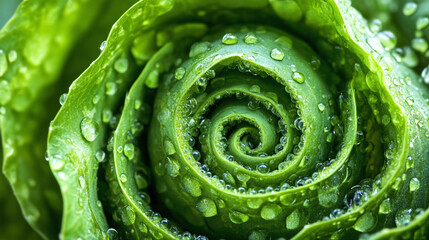 Obraz premium Close-up of a fresh green fern fiddlehead unfurling in a natural spiral pattern.