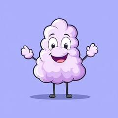 Obraz premium Cheerful Cartoon Cloud Character with Outstretched Arms on Purple Background