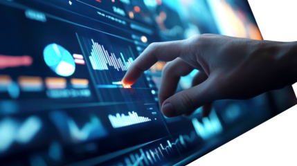 PNG Business touching display screen.