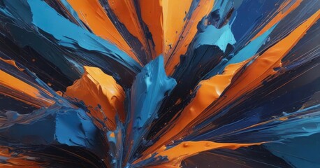 Colorful abstract art with dominant blue and orange hues, unique, dynamic, expressive