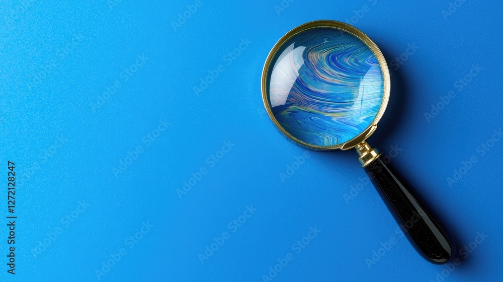 Poster exploring abstract art through a magnifying glass studio setting photography close-up view creative 