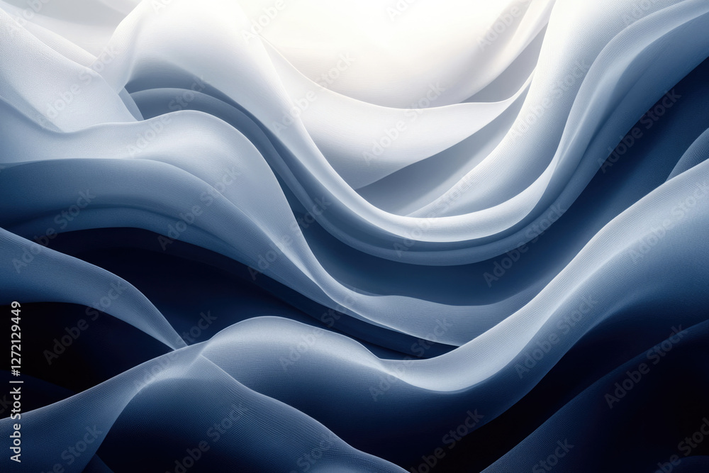 Aufkleber Abstract image of flowing, translucent fabric in shades of blue, creating a soft, elegant wave pattern.