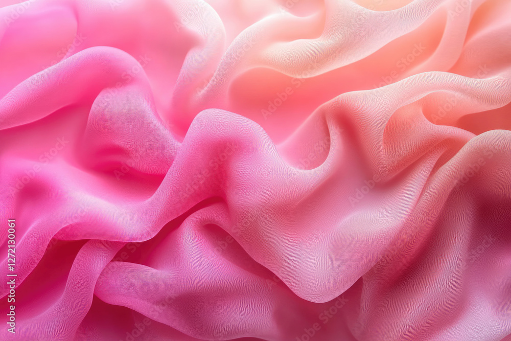 Poster Soft, pink chiffon fabric with a subtle ombre effect, creating elegant waves and folds.