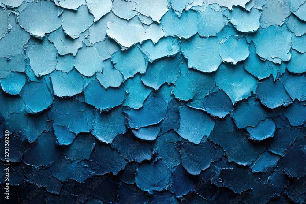 Poster abstract blue painting with thick, textured impasto strokes creating a gradient effect.