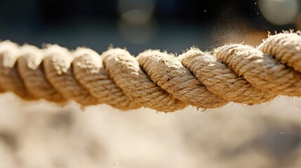 Close-up of tensioned rope outdoors on blurred background