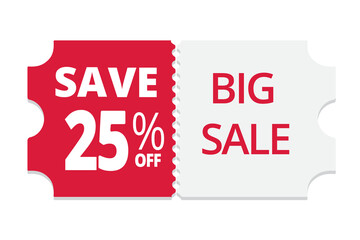 sales coupon save 25% off sales marketing red white