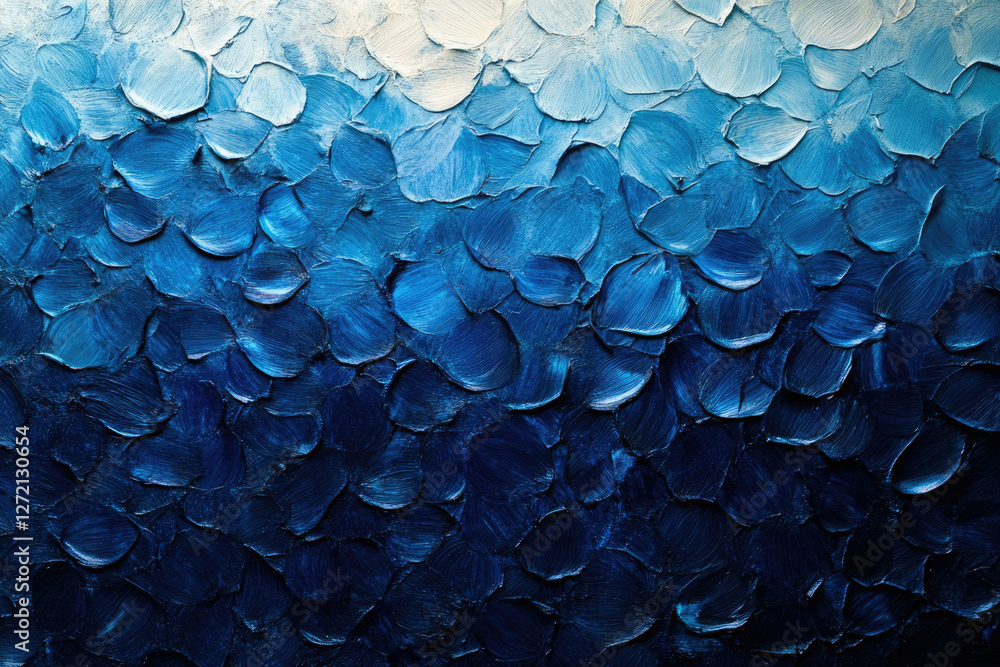 Poster abstract blue oil painting with textured brushstrokes creating a gradient effect from light to dark.