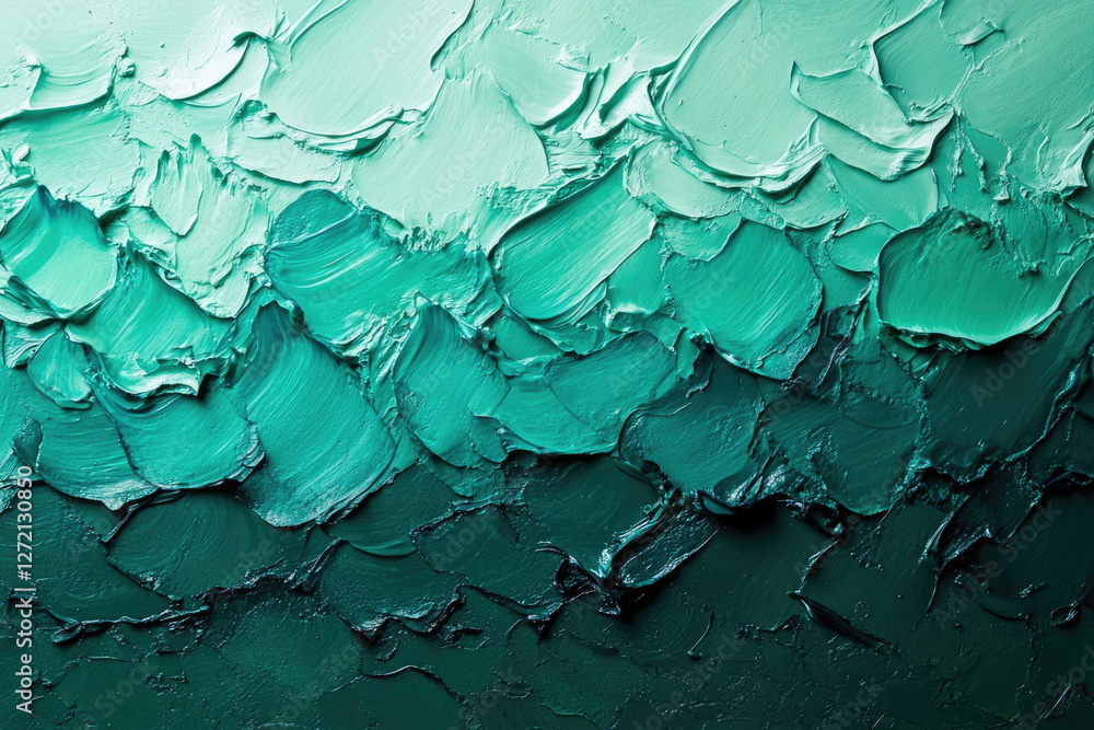 Poster abstract teal and green oil paint texture with thick brush strokes creating a wave-like pattern.
