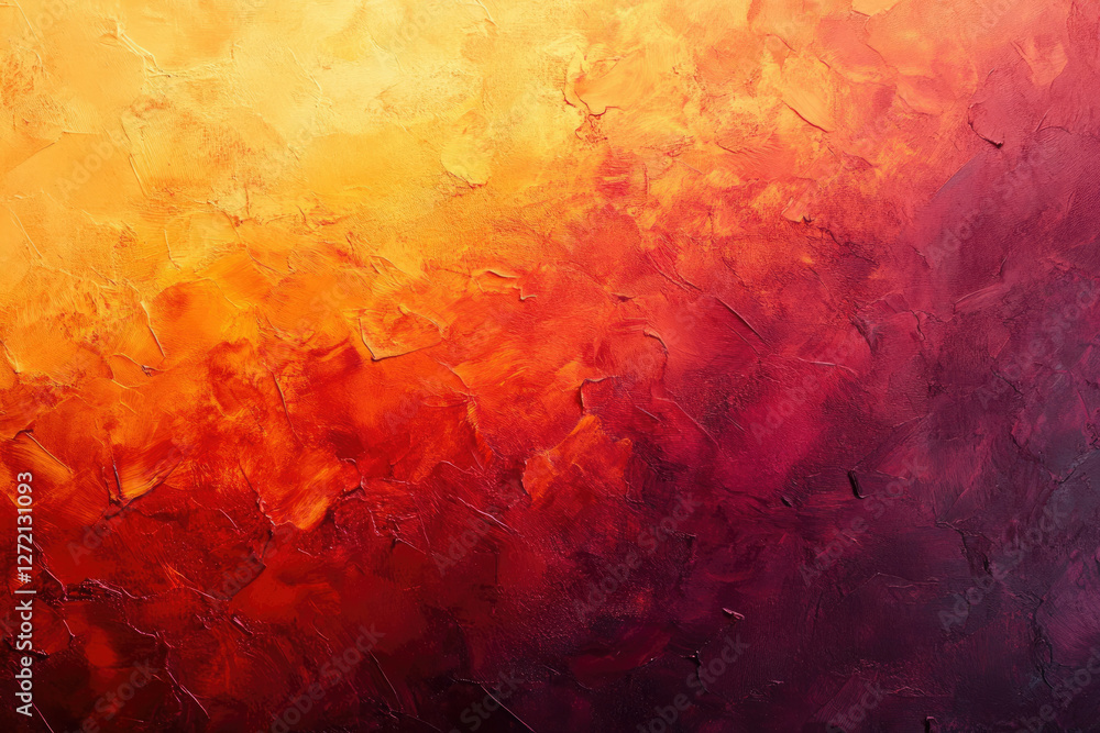 Poster abstract painting with textured gradient transitioning from vibrant orange to deep burgundy.