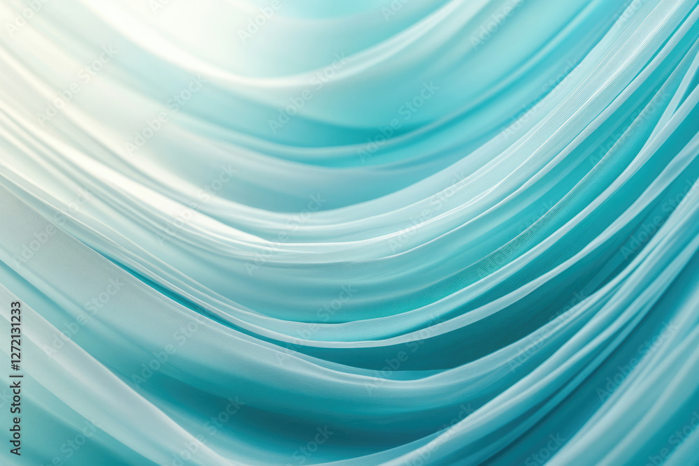 Poster abstract image of flowing, light blue fabric with soft, wavy folds and gradient color.