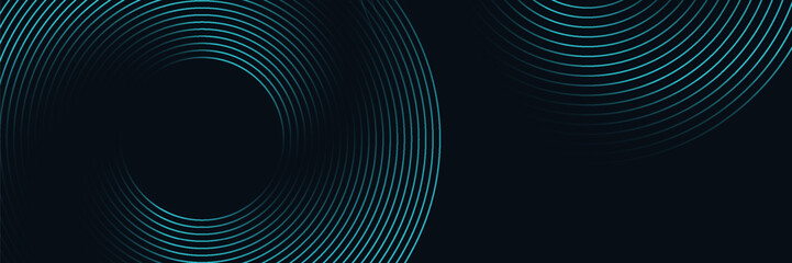 Modern dark blue abstract horizontal banner background with glowing geometric lines. Shiny blue diagonal rounded lines pattern. Futuristic concept. Suit for cover, brochure, presentation, flyer, web