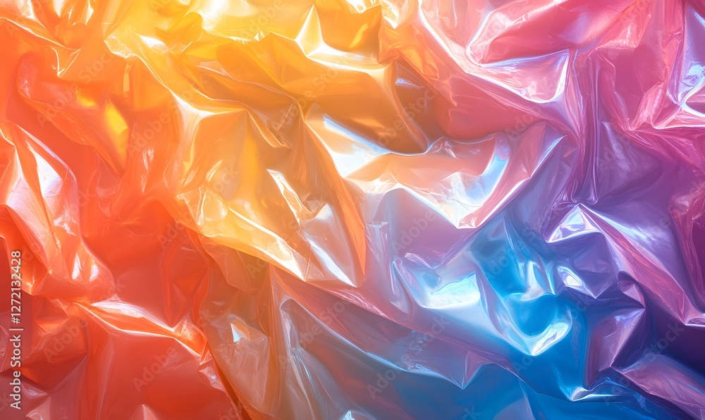 Poster abstract iridescent crinkled plastic texture with gradient color effect