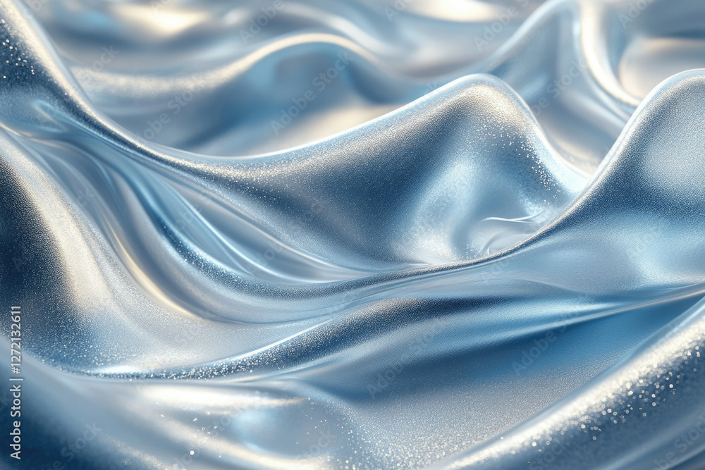 Poster abstract image of flowing, shimmering, light blue fabric with a subtle sparkle.