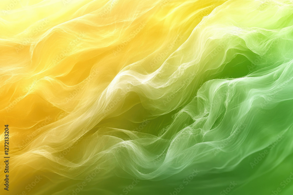 Poster abstract image depicting flowing, translucent fabric in shades of yellow and green, creating a calmi