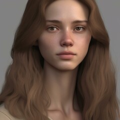 Naklejka premium A highly detailed, hyper-realistic close-up portrait of an AI-generated human face. This digital artwork features lifelike skin textures, expressive eyes, and natural lighting.