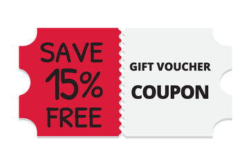 sales coupon save 15% off sales marketing red white black amusing type