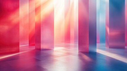 Abstract Interior Space with Colorful Lighting and Vertical Columns