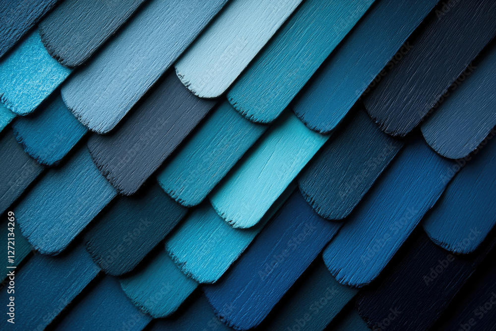 Poster Abstract image of overlapping wooden planks in varying shades of blue, creating a textured pattern.