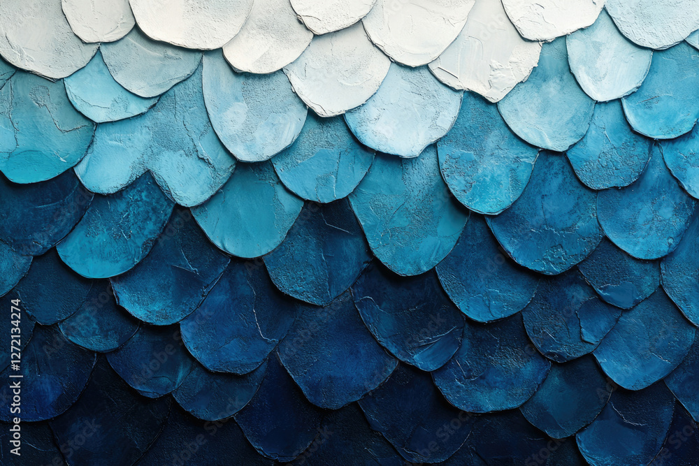 Poster Abstract art depicting a gradient of blue scales, transitioning from light to dark shades, creating a textured, visually appealing effect.