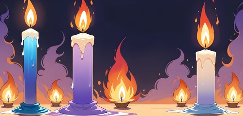 Fototapeta premium Burning Candles: Blue and Purple - A Chinese Illustration