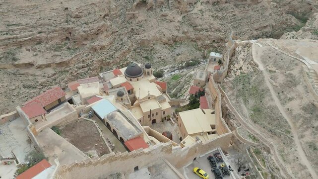 Mar Saba monastery -  long shot dolly down