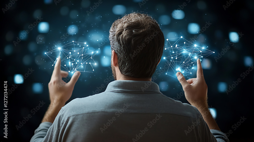 Poster innovative iot marketing strategies digital workspace visual representation abstract blue network il