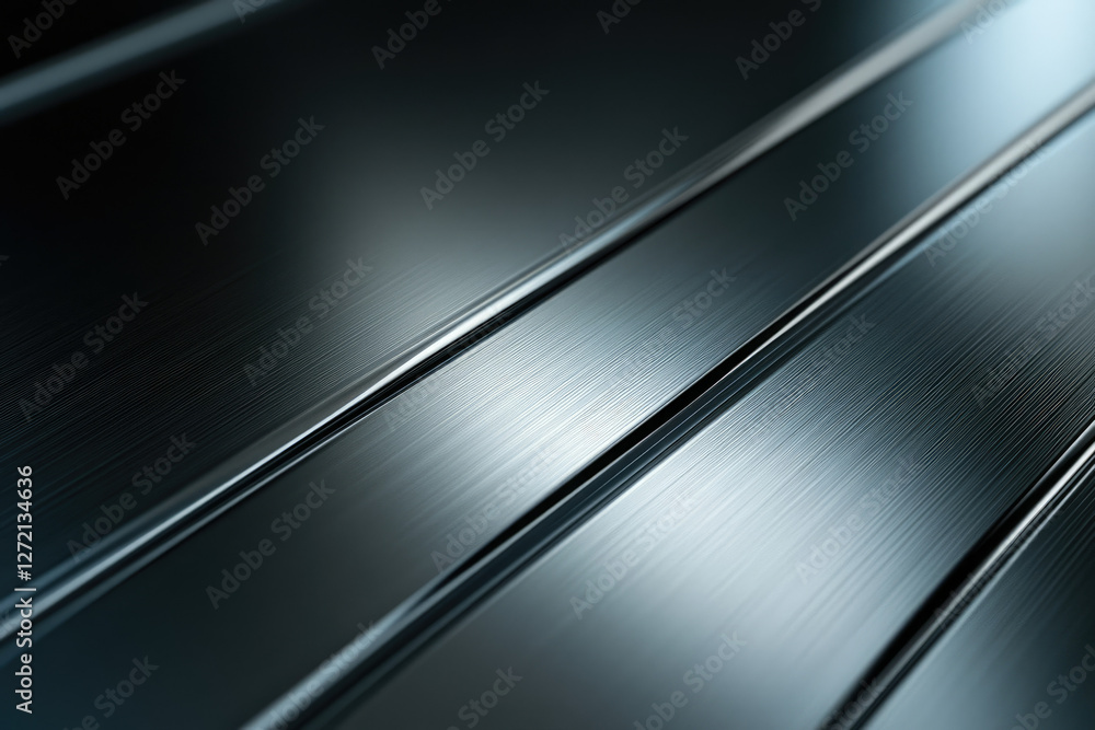 Poster close-up of brushed metal texture with parallel lines, showing its sleek and reflective surface.