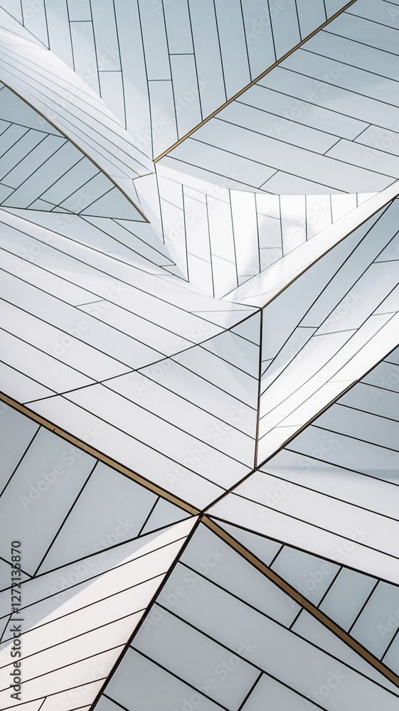 Poster visually stunning image of a white geometric pattern with sharp angles and lines, featuring clean an