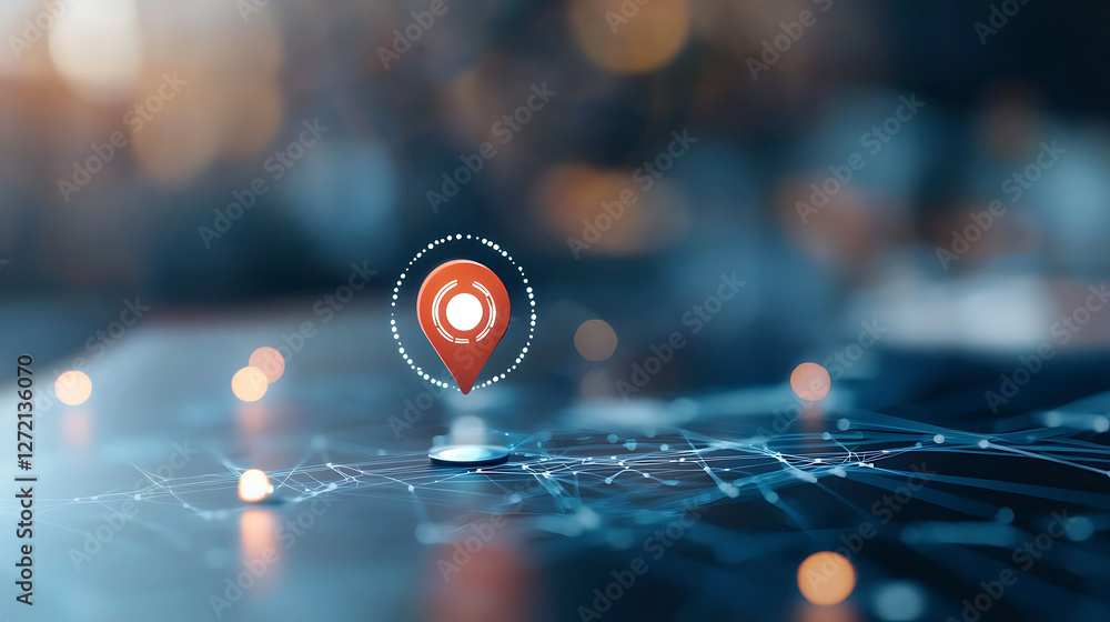 Poster abstract iot icons connected to a glowing global network digital landscape technology visualization 
