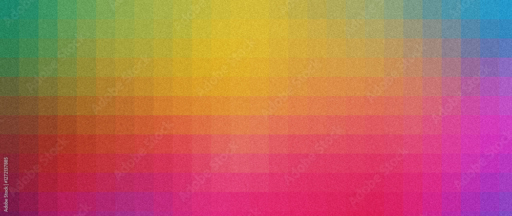 Poster horizontal stripes of rainbow colors creating a pixelated gradient effect with a textured appearance