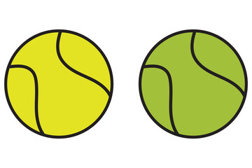 Yellow and Green Tennis Ball Icons, Minimalist vector icons of tennis balls in yellow and green, featuring bold outlines and clean designs, ideal for sports graphics.