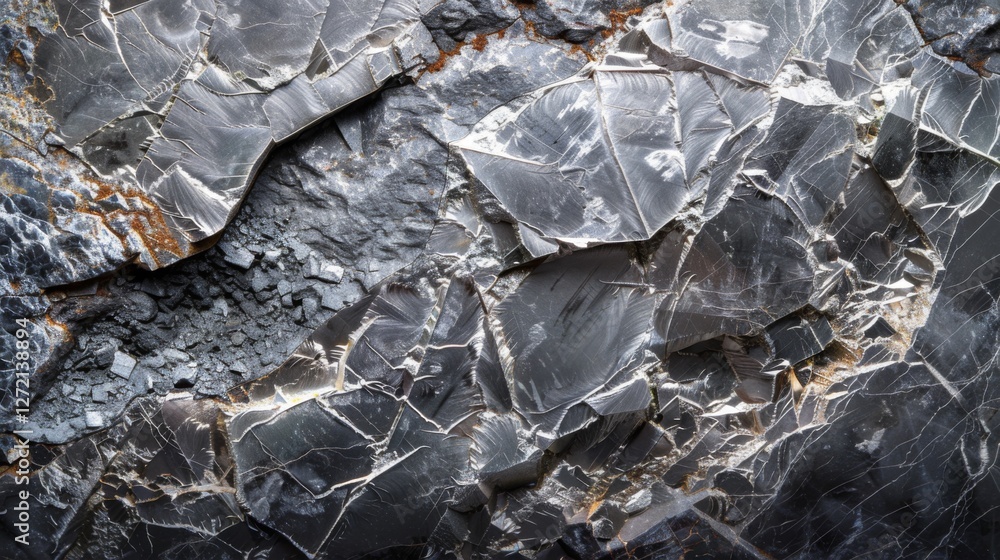Leinwandbilder close up view of dark grey mineral shards showcasing their sharp edges and distinct layers, highligh