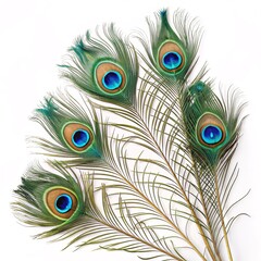 Fototapeta premium Elegant Hindu Invitation Featuring Peacock Feathers on a Pristine White Background for a Sacred and Graceful Celebration Design