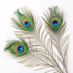 Obraz premium Elegant Hindu Invitation Featuring Peacock Feathers on a Pristine White Background for a Sacred and Graceful Celebration Design