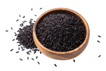 black rice grains in wooden isolated on transparent background png