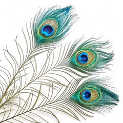 Obraz premium Elegant Hindu Invitation Featuring Peacock Feathers on a Pristine White Background for a Sacred and Graceful Celebration Design