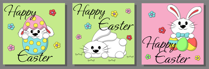 Set greeting card with Easter Bunny