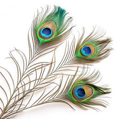 Fototapeta premium Elegant Hindu Invitation Featuring Peacock Feathers on a Pristine White Background for a Sacred and Graceful Celebration Design