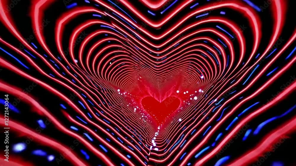 Poster vibrant heart shape pulsating in swirling red and blue patterns