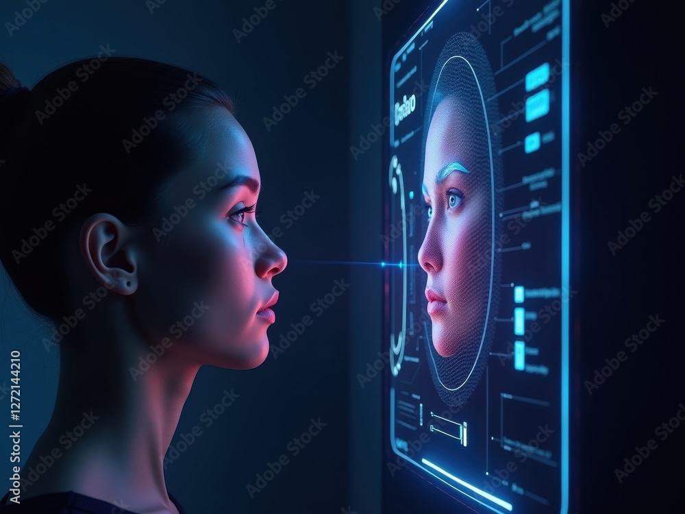 Poster intricate cybersecurity concept featuring a fingerprint scanner with digital elements illuminated ag