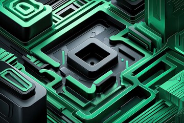 Dynamic Blackened Emerald Vector Design with Labyrinth Shapes for Contemporary Conference Banner